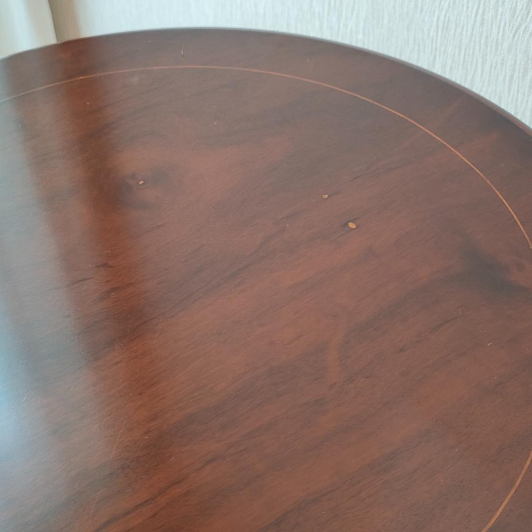 アンティーク　サイドテーブル　ラウンド　象嵌　引出し付き