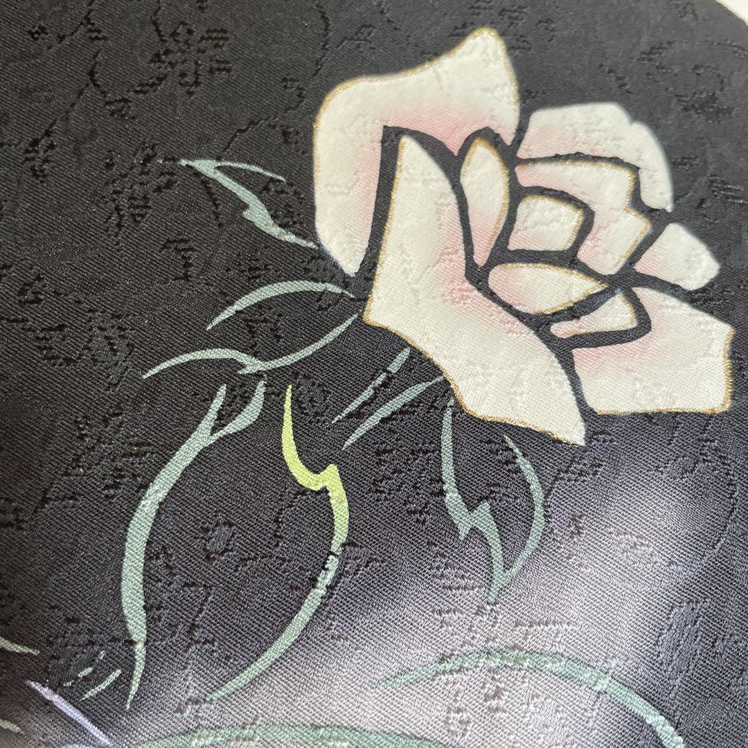 訪問着　フルセット　薔薇　月夜　黒地　金彩加工　おおみ安心ガード加工　着物　Q5