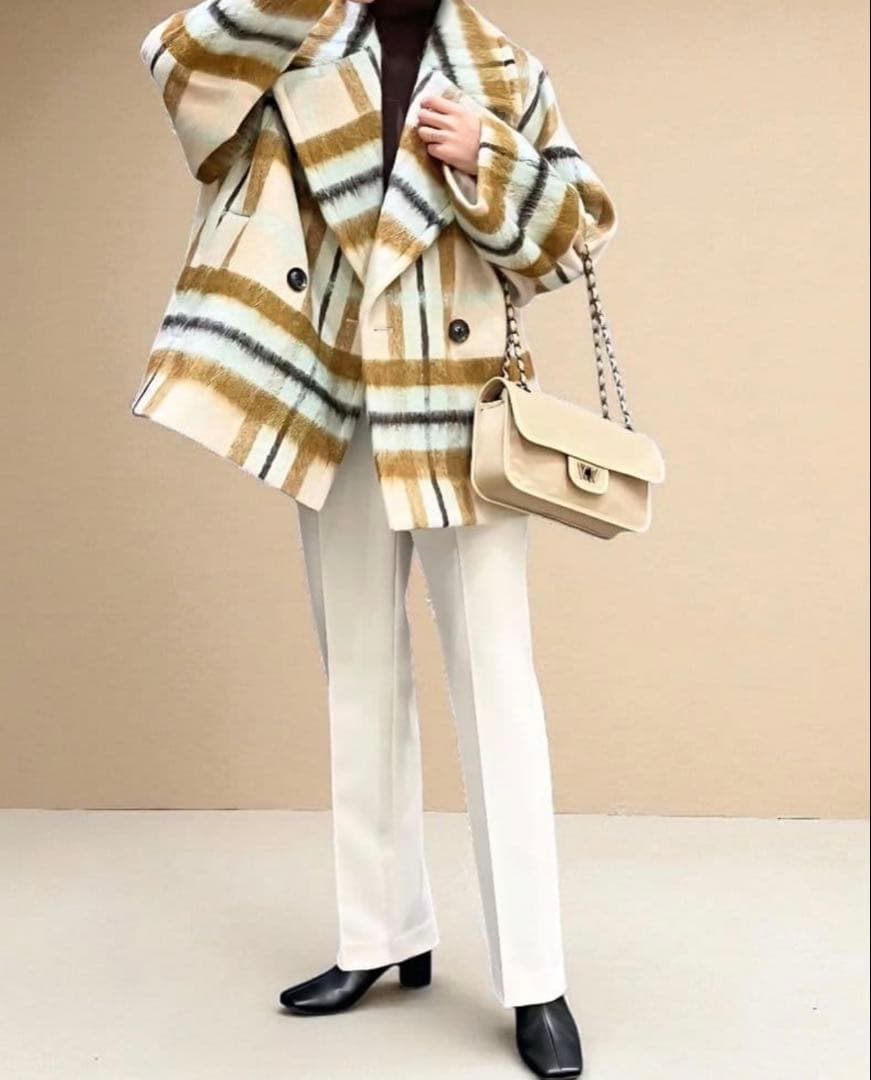 UNITED ARROWS チェック柄 ダブルブレストコート