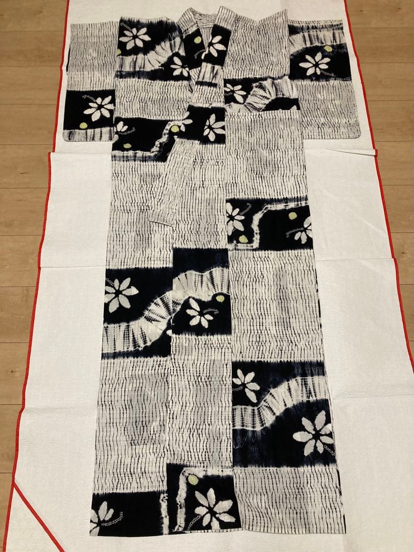 浴衣　有松鳴海絞り　花と丸　裄66cm