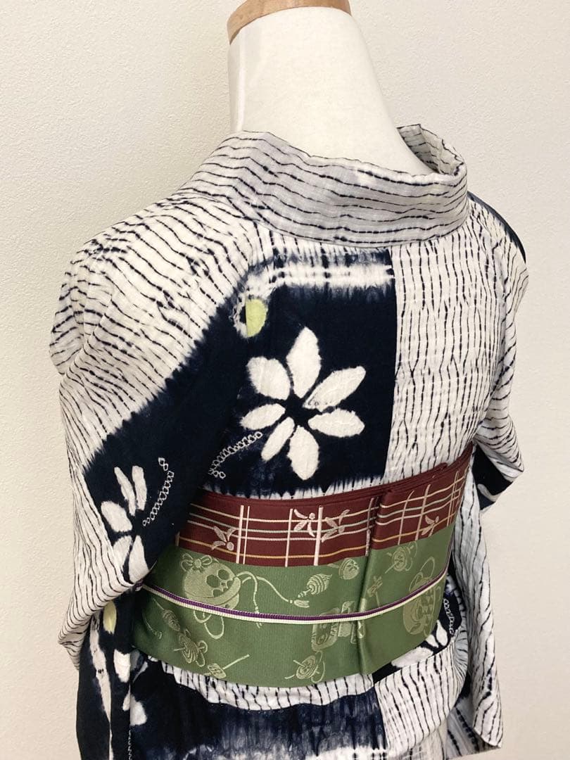 浴衣　有松鳴海絞り　花と丸　裄66cm