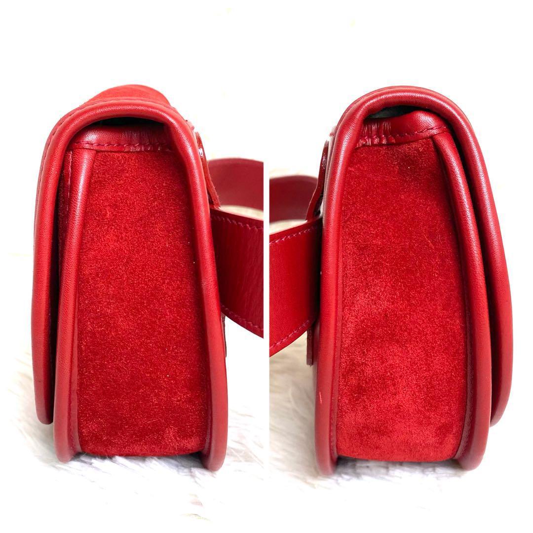 【極美品】グッチ ウエストポーチ ホースビット レザー スエード レッド 金