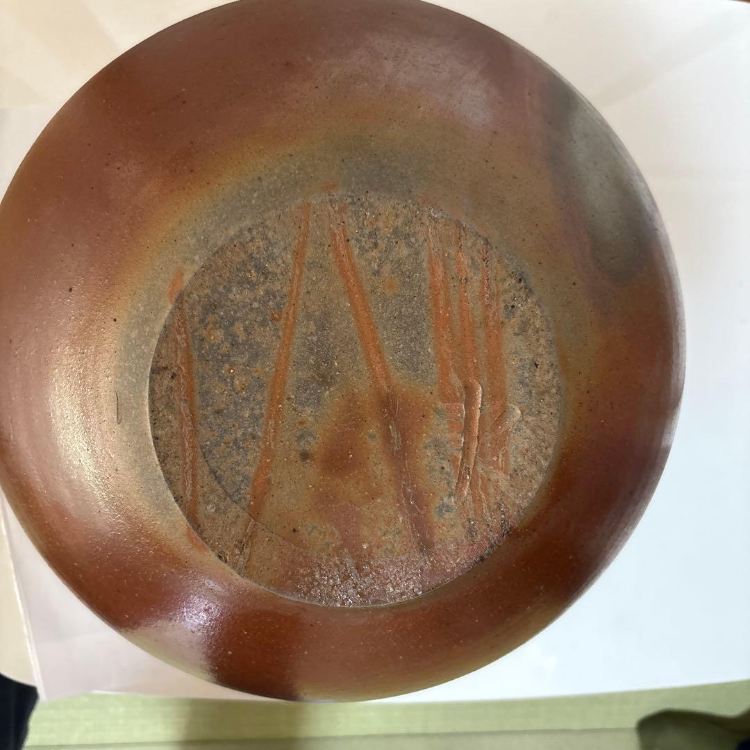 〔備前焼〕壺　茶色 球形 陶器広口 中村　勉作