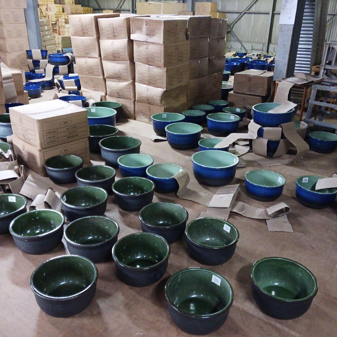 新品　特大　∅50　陶器　睡蓮鉢　メダカ鉢　ヒスイグリーン　手造　青＆緑　LLB