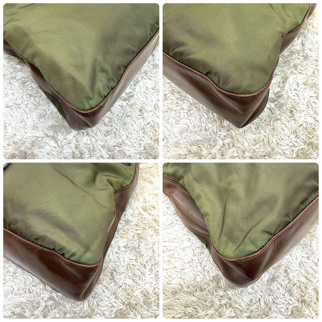 【美品】プラダ トートバッグ ワンショルダー カーキ ナイロン チェーン