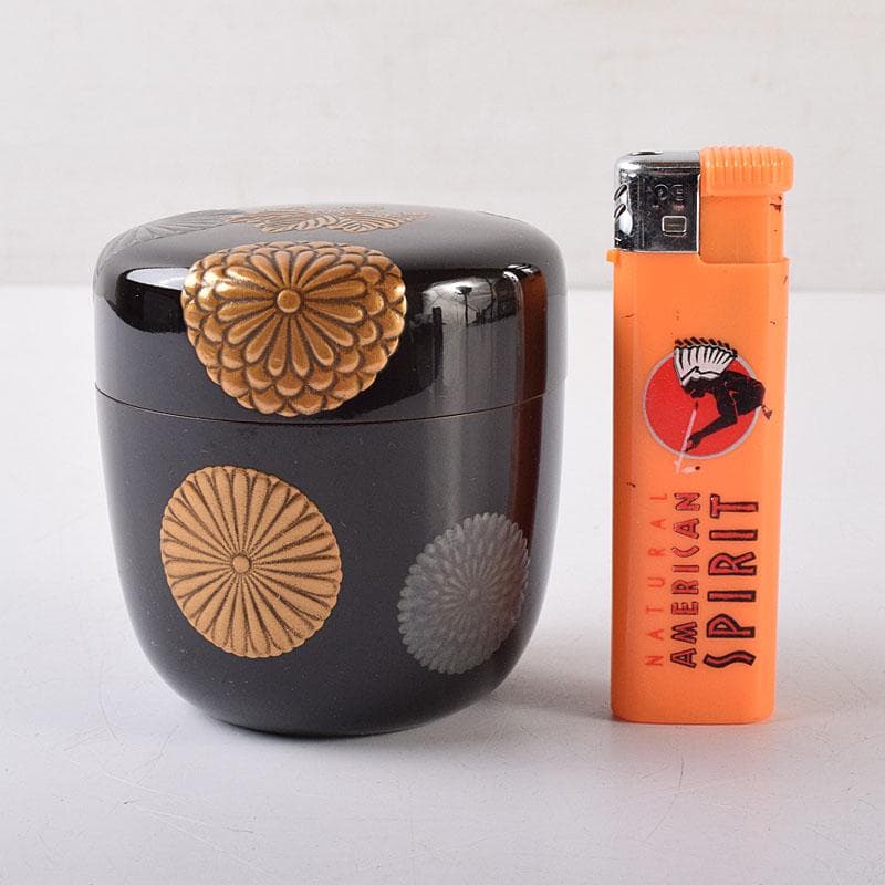 茶道具　黒漆　菊桐蒔絵　棗　仕覆付　時代箱　C　R8623