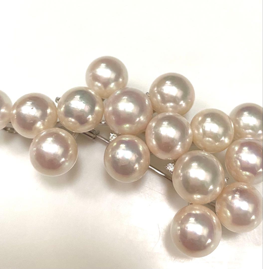 あこや本真珠メレダイヤ入りブローチ美品