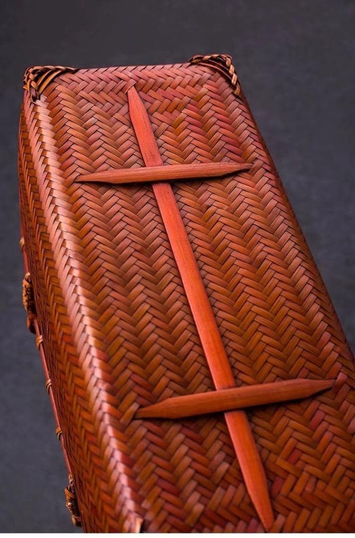 籐製ブラウンかごバッグ ネイビー内袋付き 収納バッグ 手作り