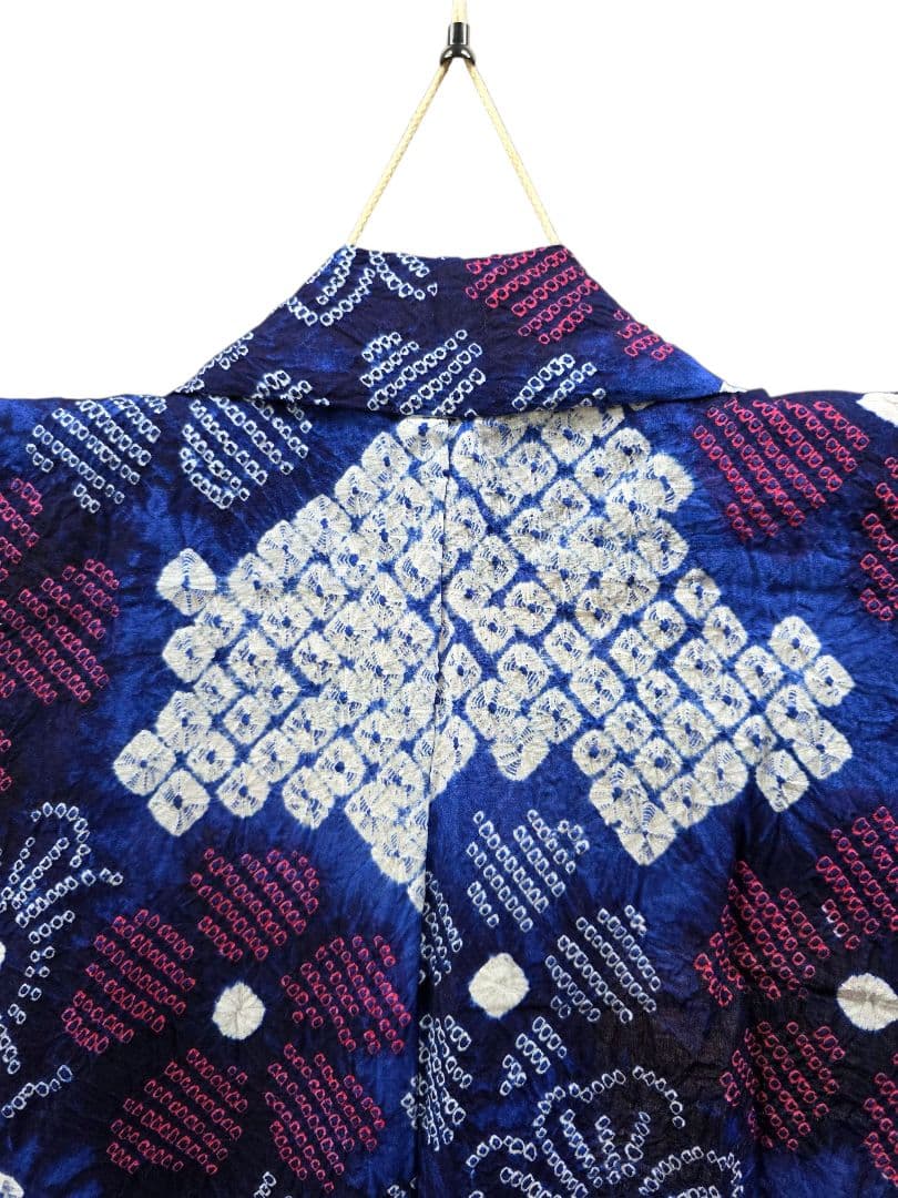 【24時間以内発送】美品 有松絞り 浴衣 蜘蛛絞り 鹿の子絞り 花柄 綿