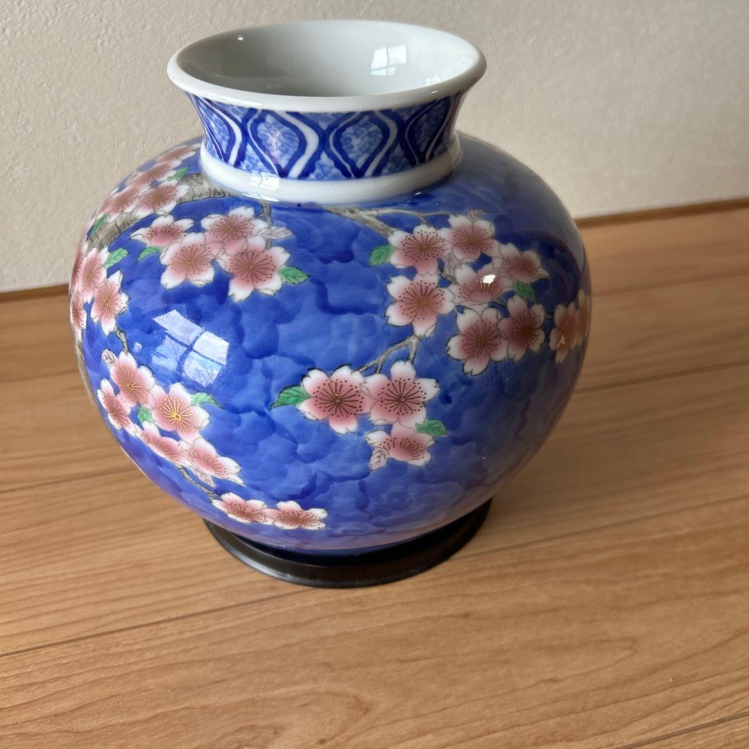 花びん　深川製磁　桜　美品　台付き