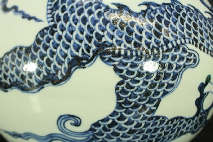 中国美術 青花 龍紋 天球瓶(A737)