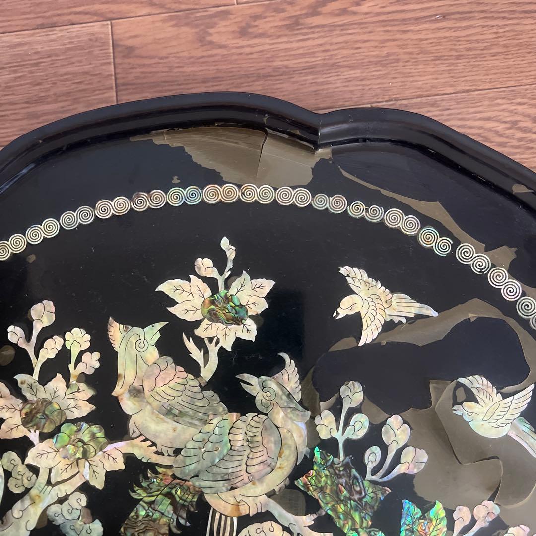 韓国　螺鈿細工 折りたたみ座卓 折りたたみ円形テーブル