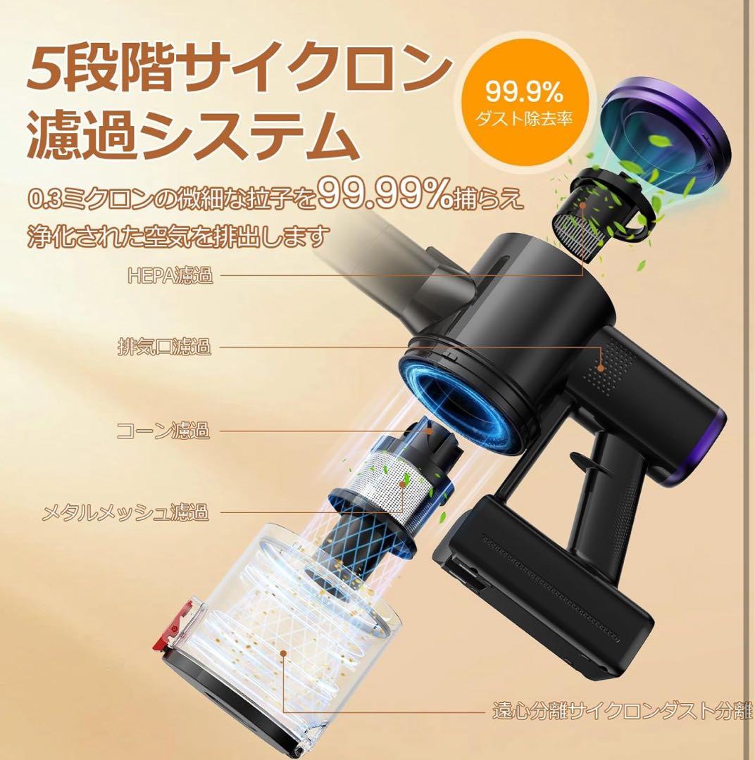 掃除機 コードレス 折りたたみ式・70KPa超強力吸引・自立式　LED緑ライト