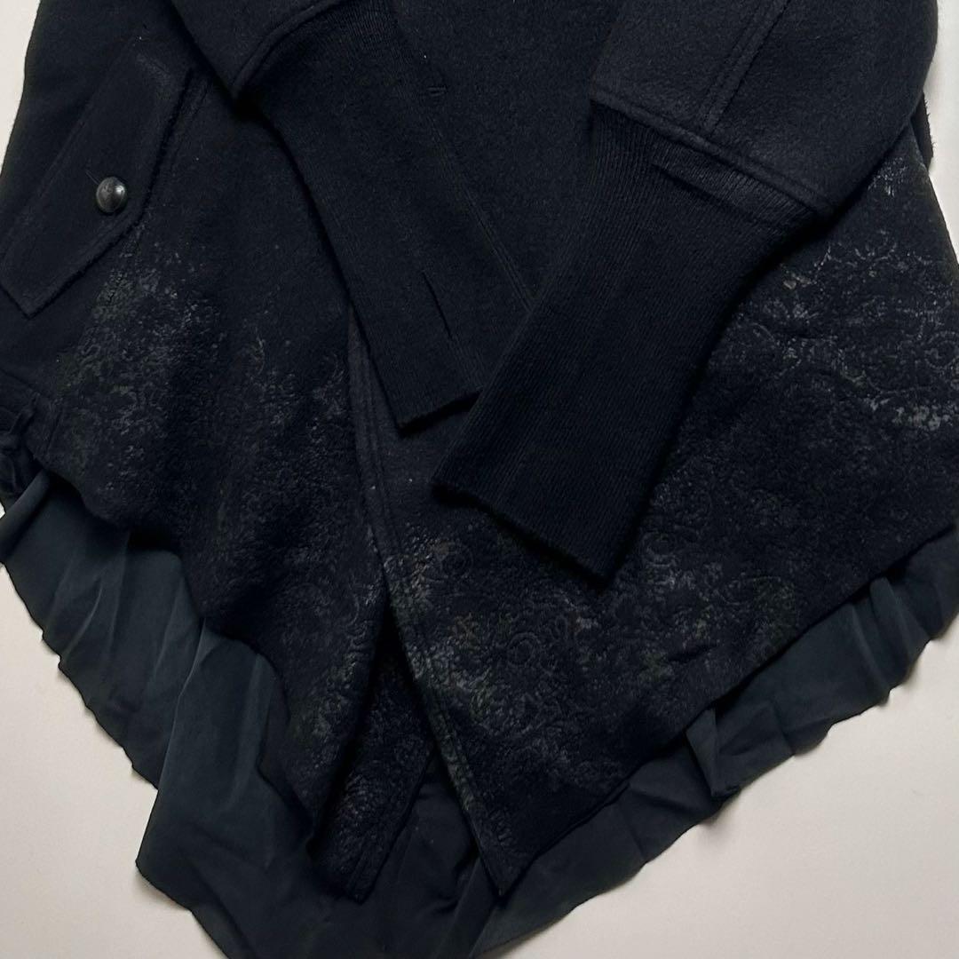 【美品】ロエン/異素材ドッキング変形ロングコート/ドレープ/スワロフスキースカル