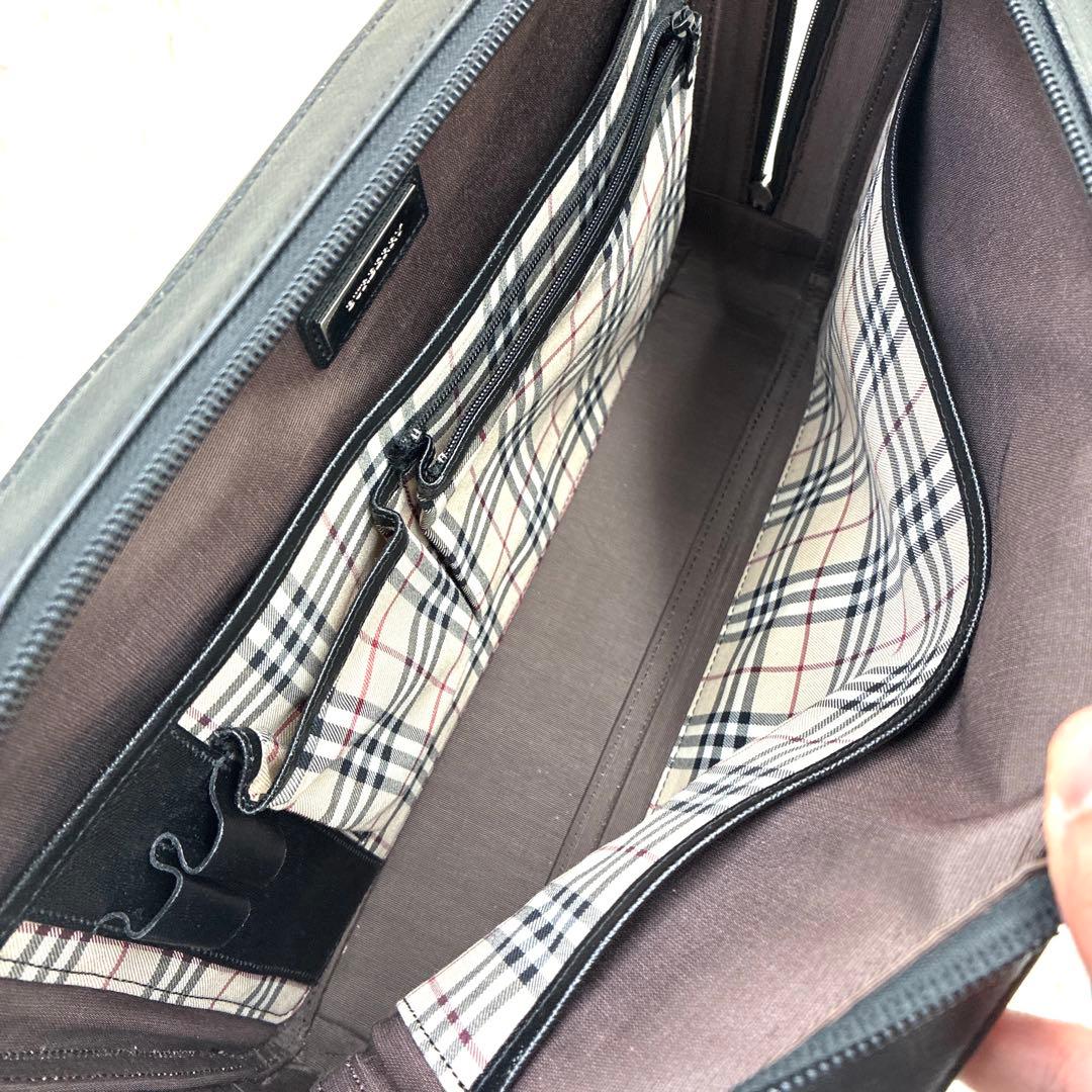 バーバリー サフィアーノレザー ノバチェック ビジネスバッグ ブラック 黒 A4