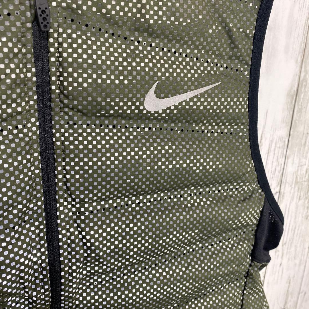 NIKE ランニング　エアロロフト 800 ダウン　ベスト　緑　黒　カモフラ　L