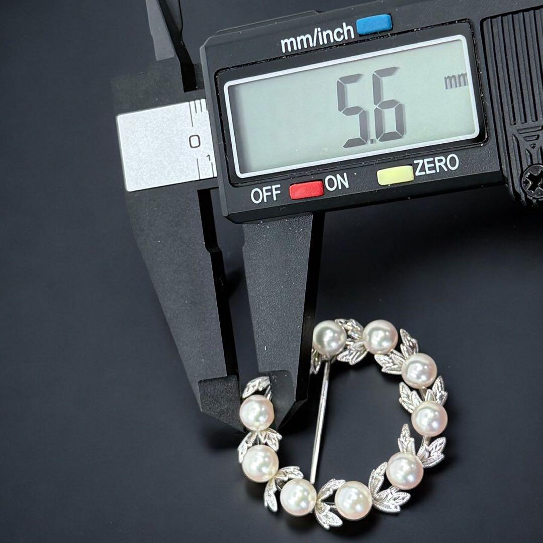 【極上】ミキモト　アコヤ　本真珠　パール　ブローチ　シルバー　サークル　リーフ