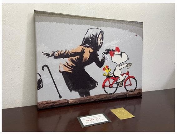 【世界限定100枚】DEATH NYC 布 額付アート スヌーピー Banksy
