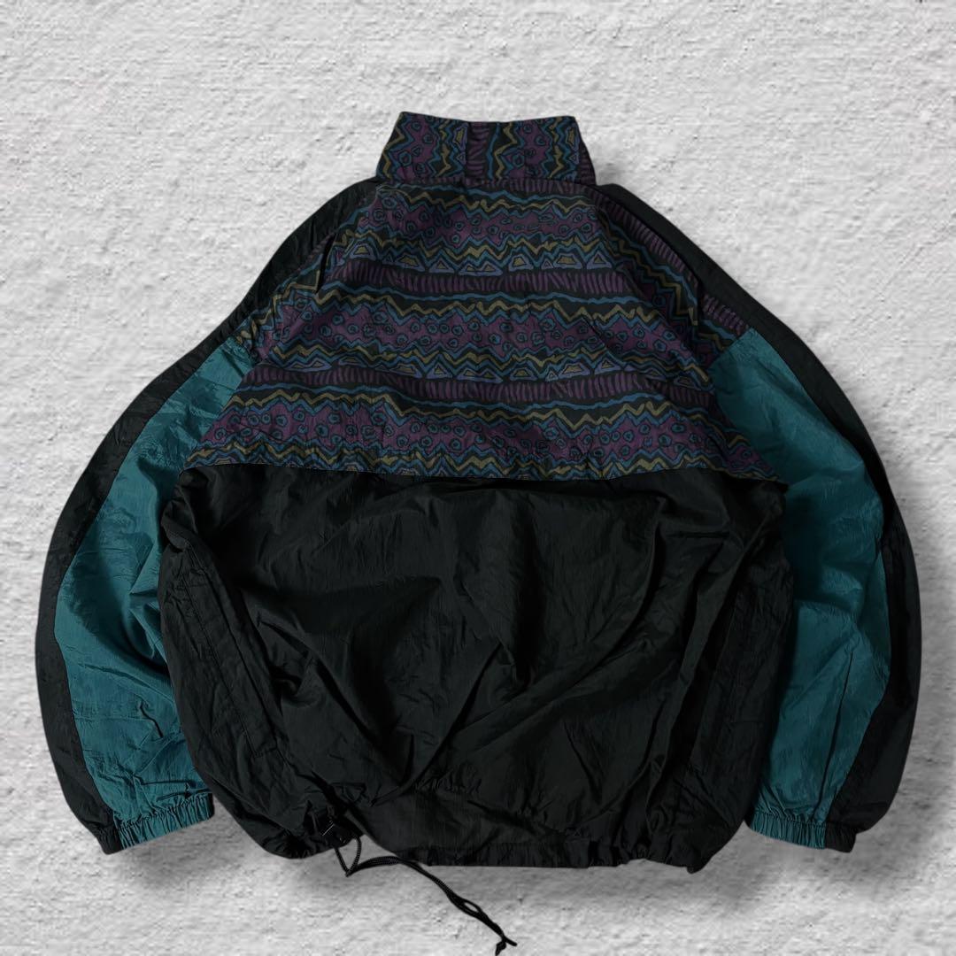nikeナイロンジャケットアノラック90s古着vintageブラック幾何学柄L