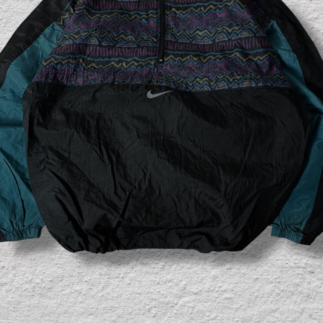 nikeナイロンジャケットアノラック90s古着vintageブラック幾何学柄L