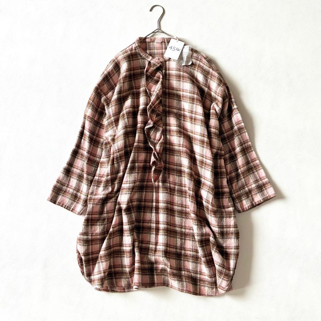 未使用タグ付き✨45R　現行　柔らか インドネルのフリルチュニック　刺繍入り