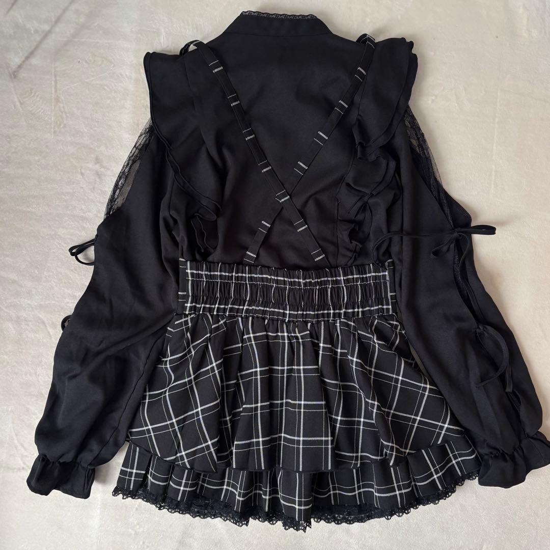 地雷 マーズ mars リボン ブラウス チェックスカパン セットアップ 十字架