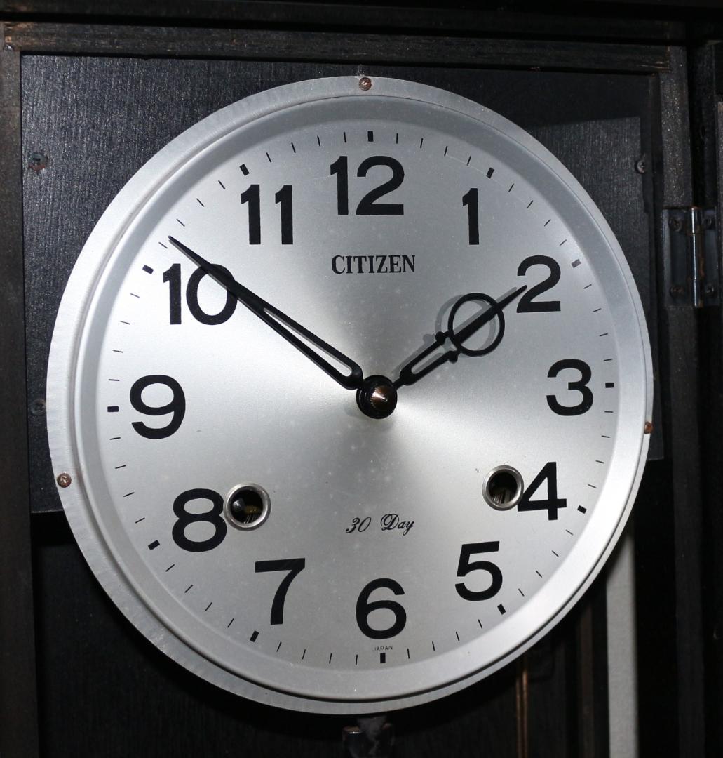 可動品 中型 シチズン 黒塗り 馬飾り 擬宝珠付き 柱時計 掛時計 30日巻き