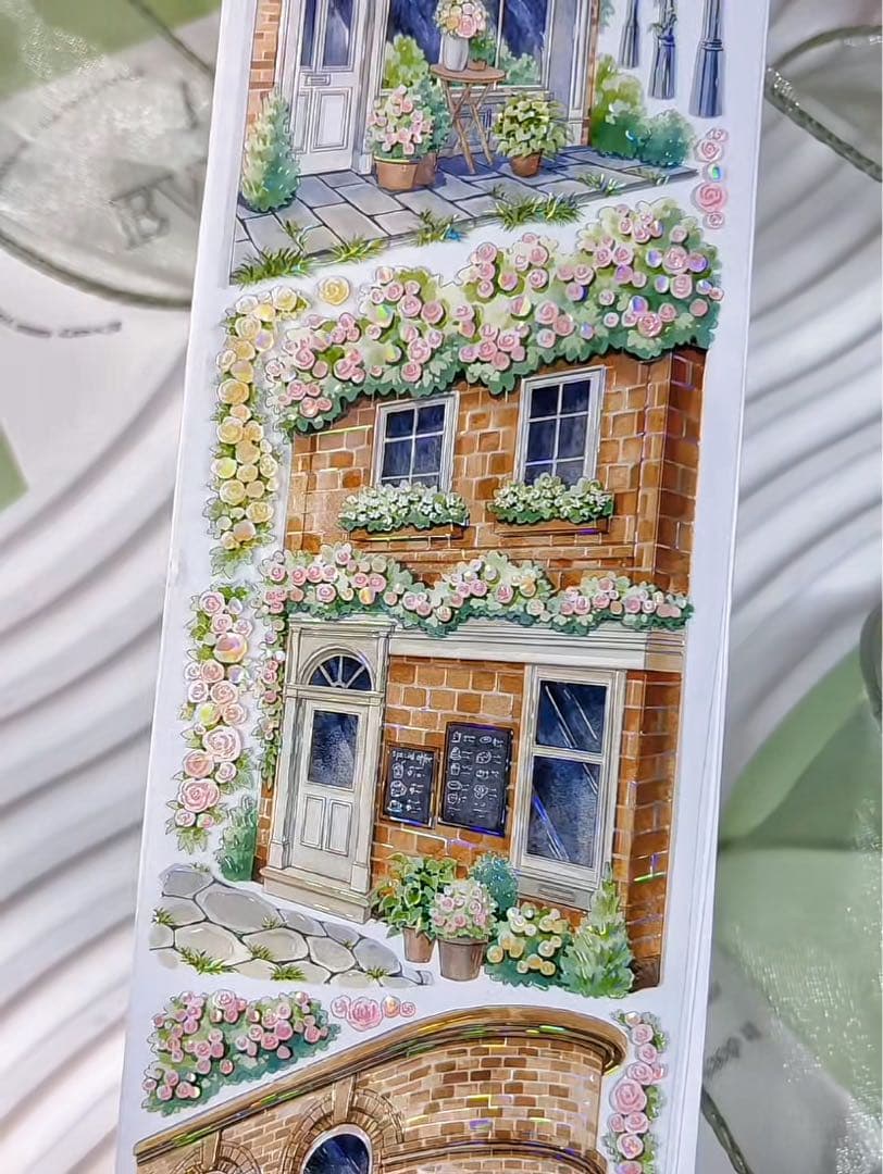 【9466】海外　マステ　3/5/巻　貝殻光マスキングテープ　街景色　装飾背景系