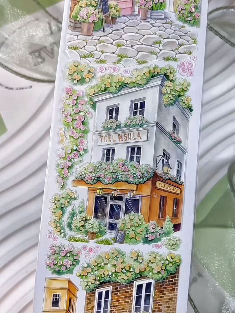 【9466】海外　マステ　3/5/巻　貝殻光マスキングテープ　街景色　装飾背景系