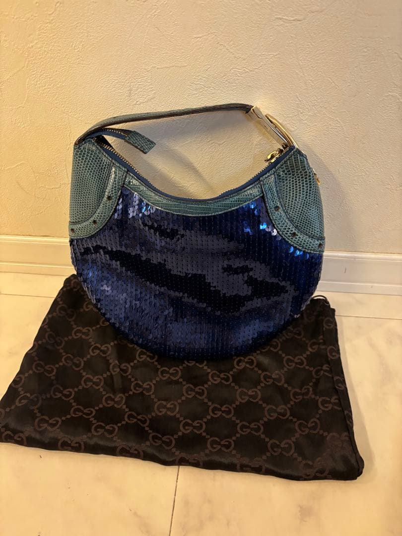 GUCCI グッチ グラム リザードスキン ブルー スパンコール バッグ