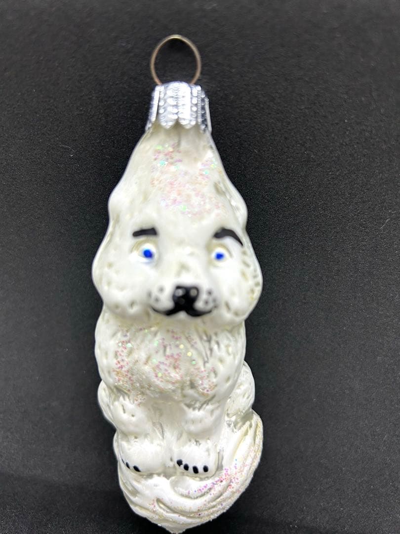 ヴィンテージ　チェコガラスオーナメント　白狼？白狐？犬？　クリスマスオーナメント