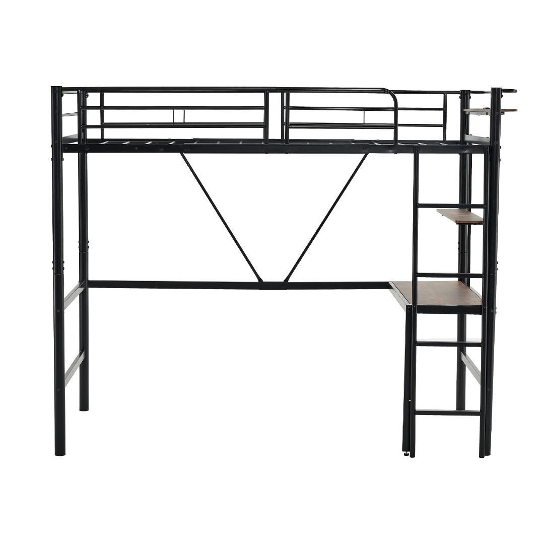 【ブラック】ロフトベッド シングル 机付き 耐荷重150kg 高さ170cm