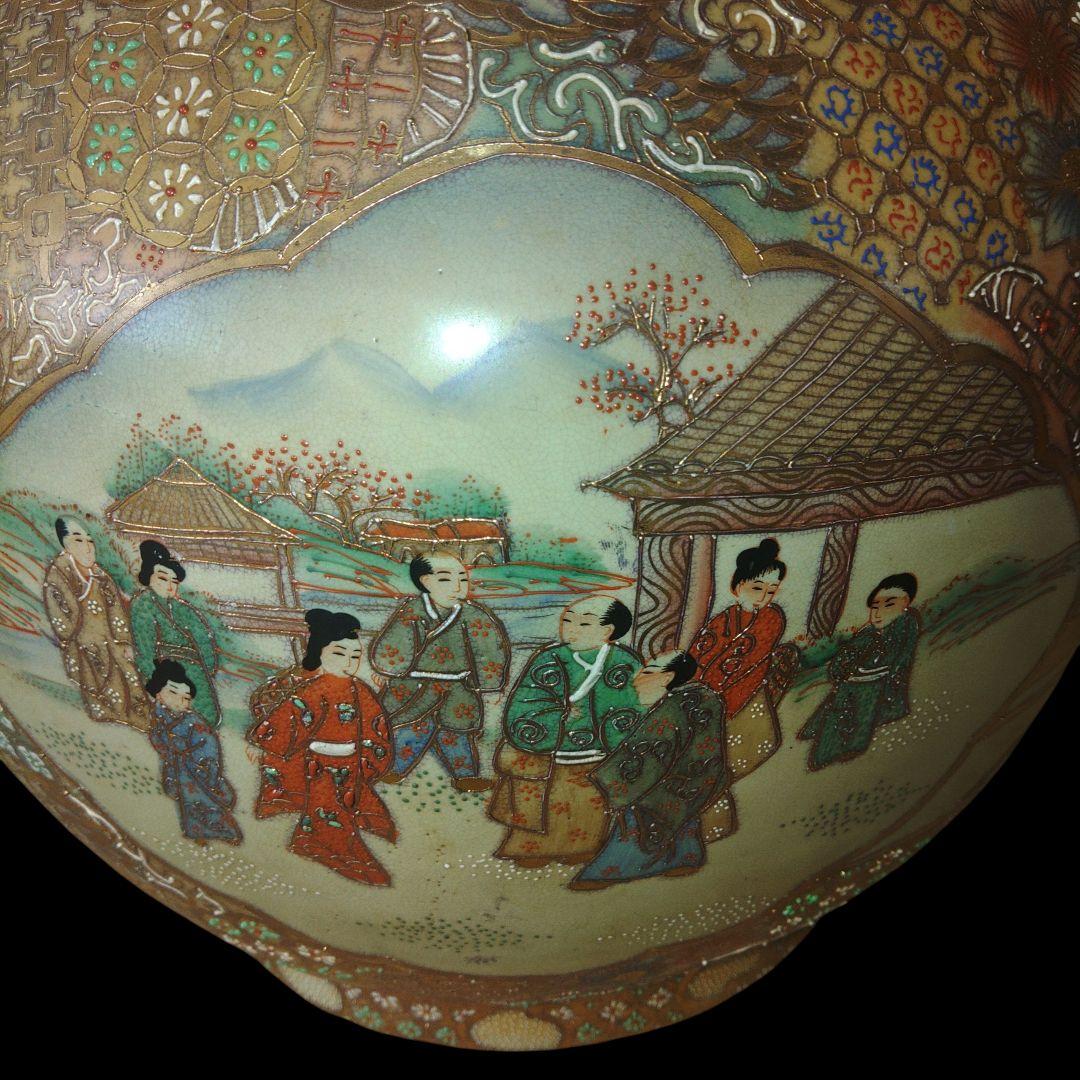 薩摩銘　金彩人物図瓢箪壺　大壺　飾壺　鑑賞用