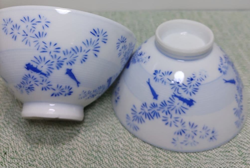 昭和レトロ大正レトロメダカ好きに！茶碗☆水草とメダカ柄☆超希少品骨董茶碗