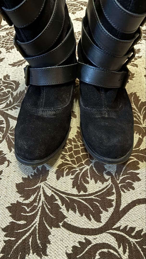 ハドソン　黒 スエード ストラップブーツ　24cm