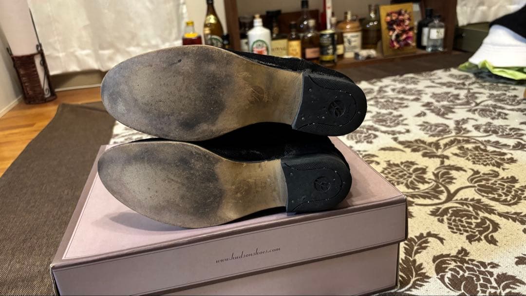 ハドソン　黒 スエード ストラップブーツ　24cm