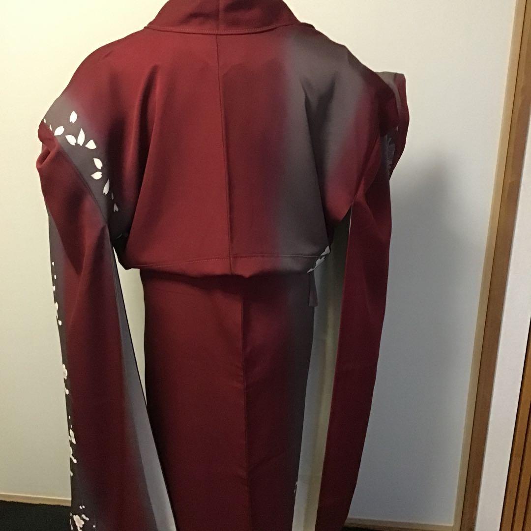 振袖セット　赤　エンジ　牡丹花　金彩　振袖6点セット　正絹　成人式　卒業式