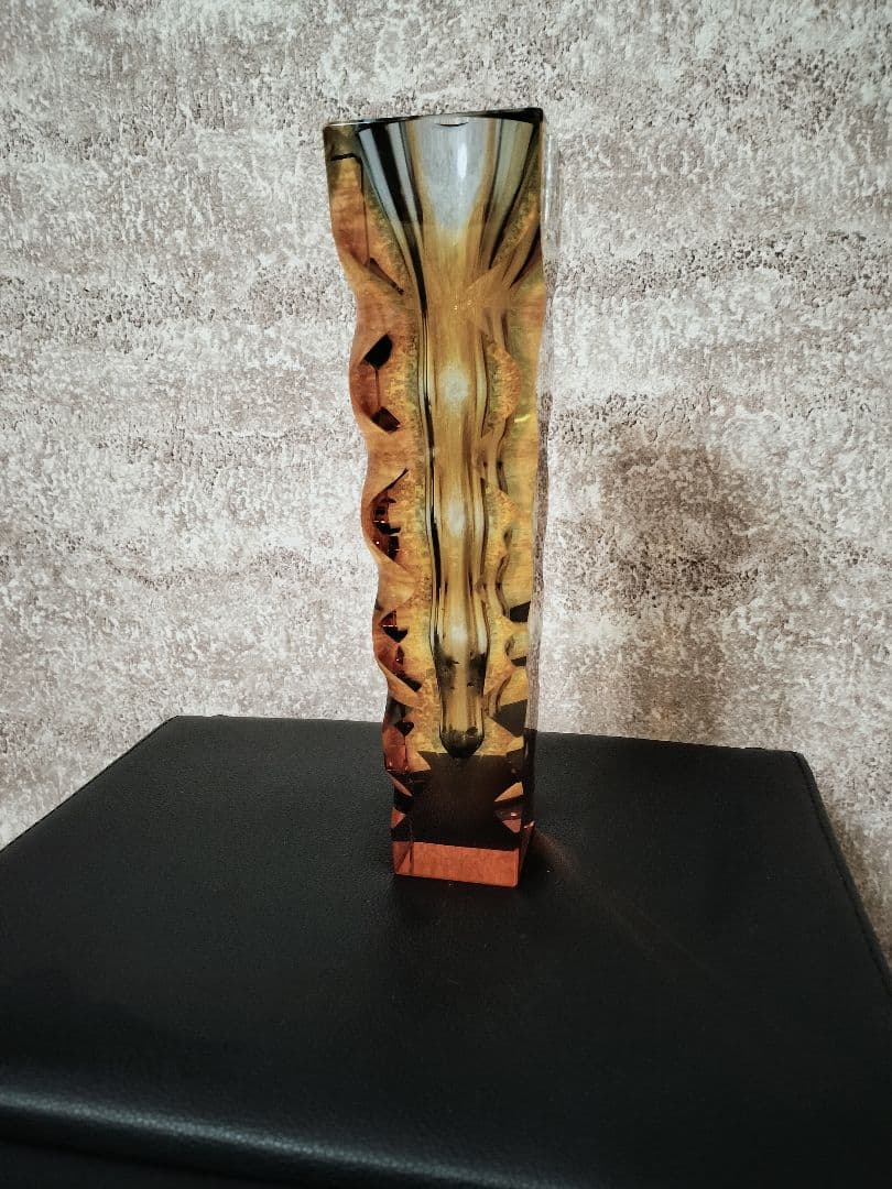 レア品　EXBOR チェコスロバキア ガラス アンバー 花瓶