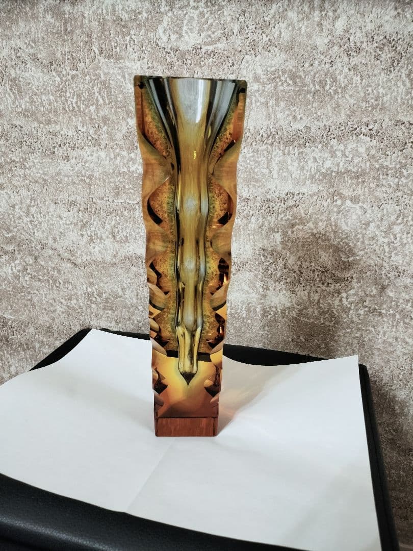 レア品　EXBOR チェコスロバキア ガラス アンバー 花瓶