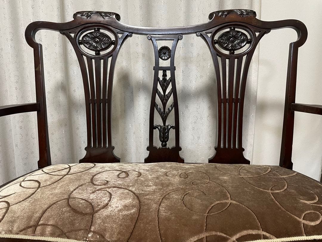 英国アンティーク マホガニー 2シーター ソファ　長椅子