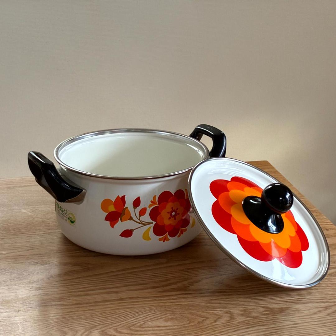 昭和レトロ マルビシ ホーロー フィオーレ 花柄 両手鍋 20cm 未使用品
