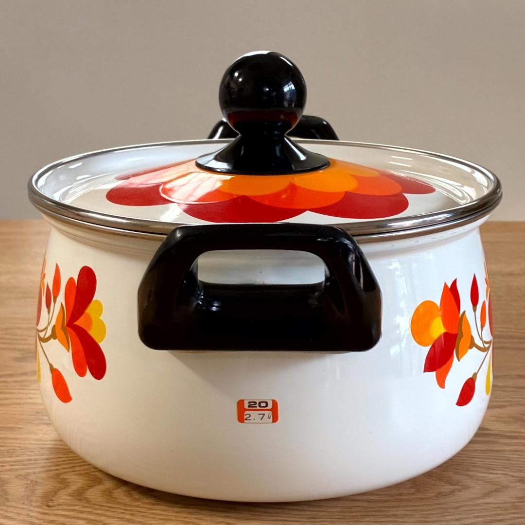 昭和レトロ マルビシ ホーロー フィオーレ 花柄 両手鍋 20cm 未使用品