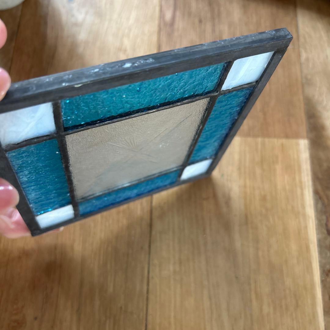 アンティーク風　輸入　ステンドグラス　ミニサイズ　ガラス　ブルー系　青
