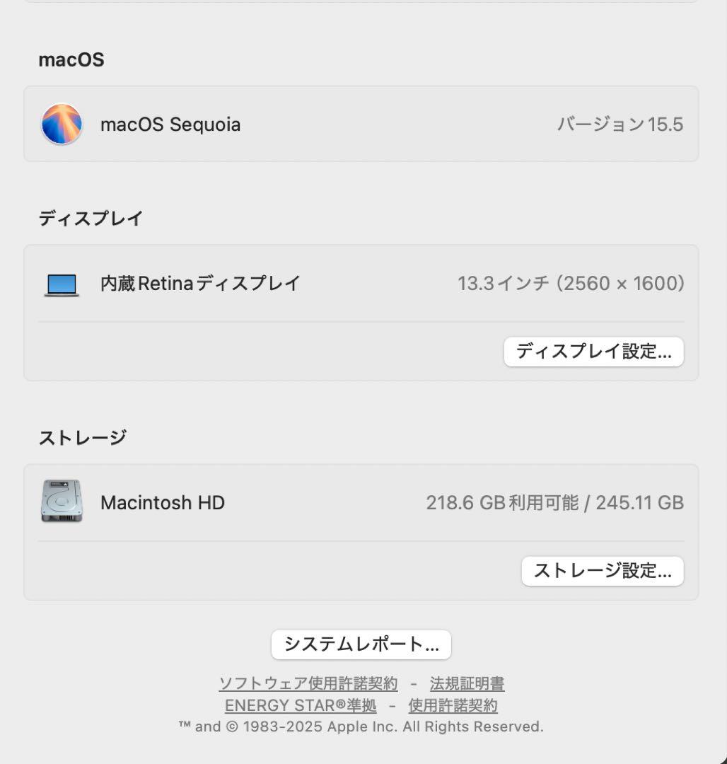 MacBook Air 2020　M1/8GB/256GB/13インチ