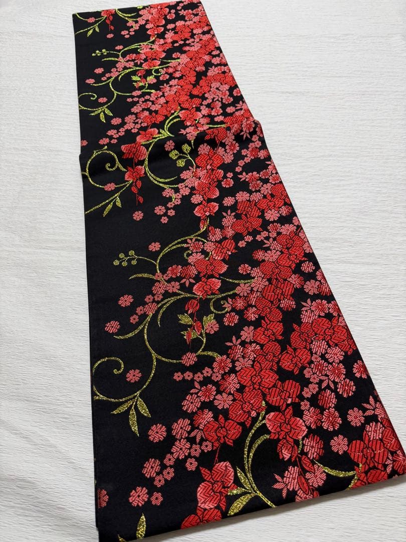 D33＋m-59 胡蝶蘭 今井織物 振袖 正絹 袋帯 六通 未使用 黒地
