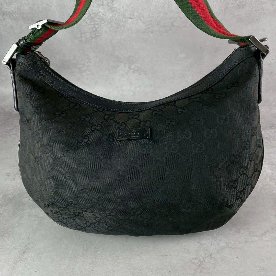 値下げ グッチ シェリーライン ショルダーバッグ GGキャンバス ブラック 総柄