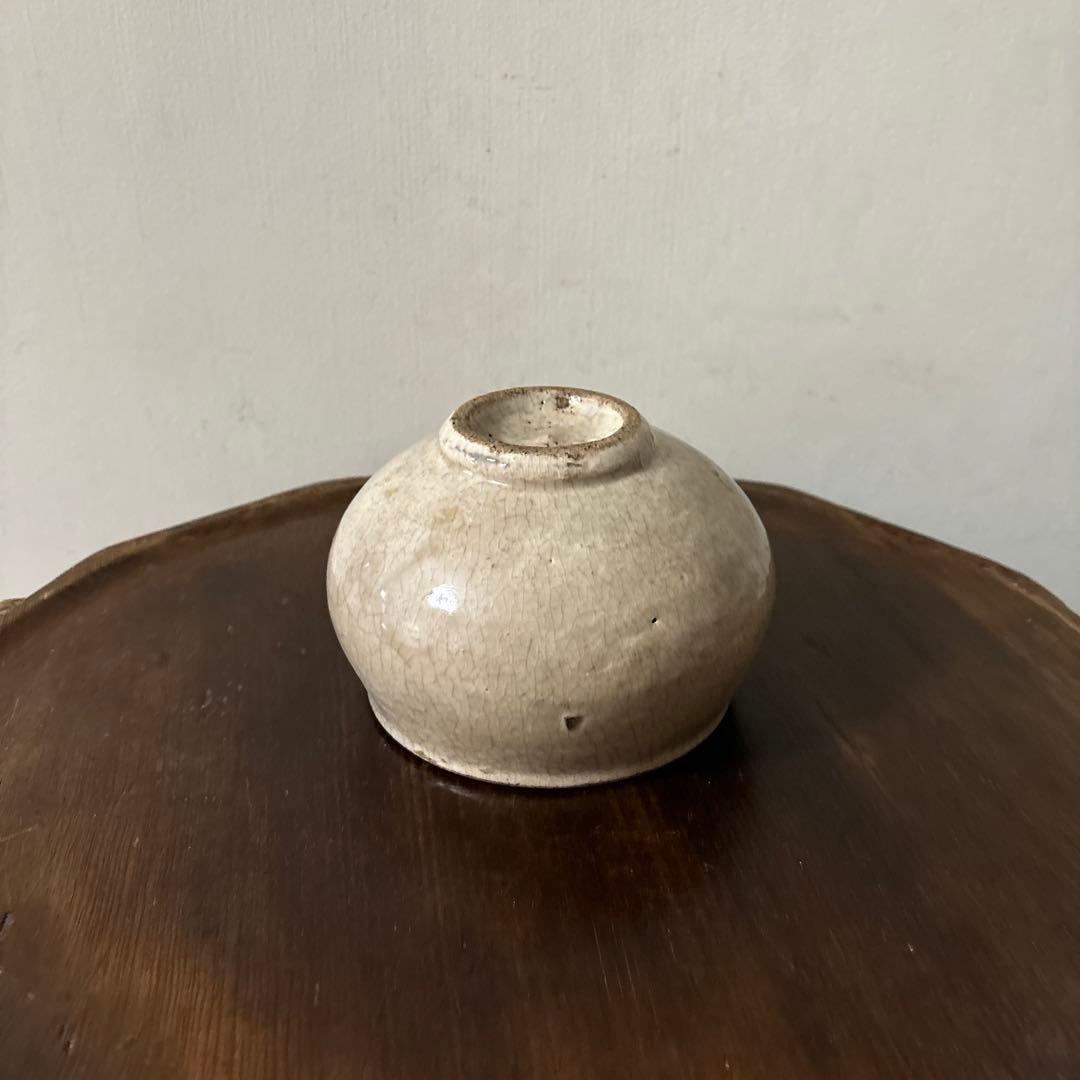 古い丸壷　白釉　塩笥壺　韓国骨董.アンティーク.古民芸.検:立原正秋.白磁.李朝