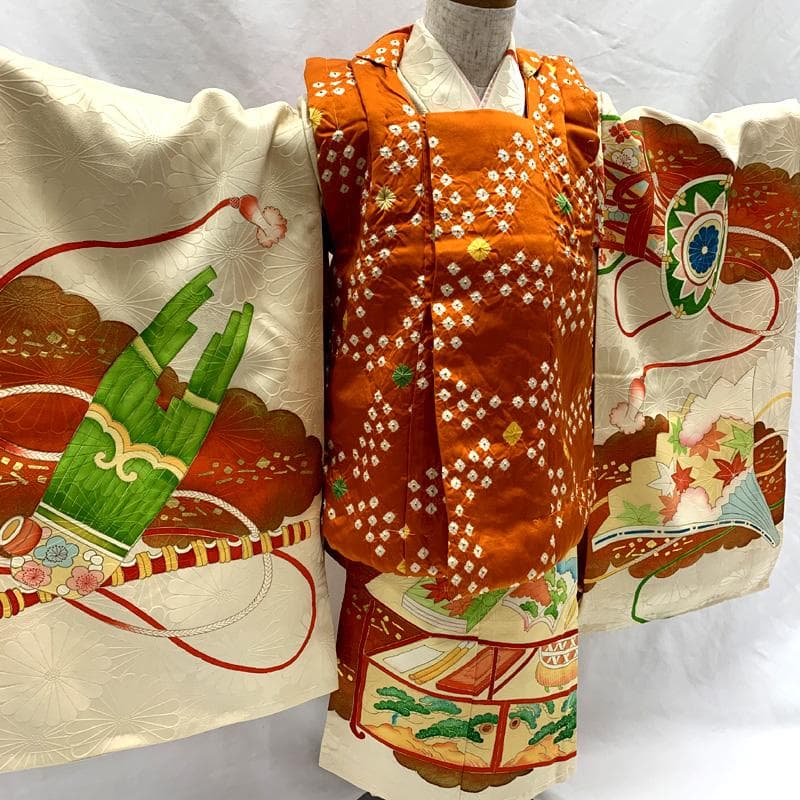 511ag69□七五三 三歳 女児 セミアンティーク 着物&被布&長襦袢□