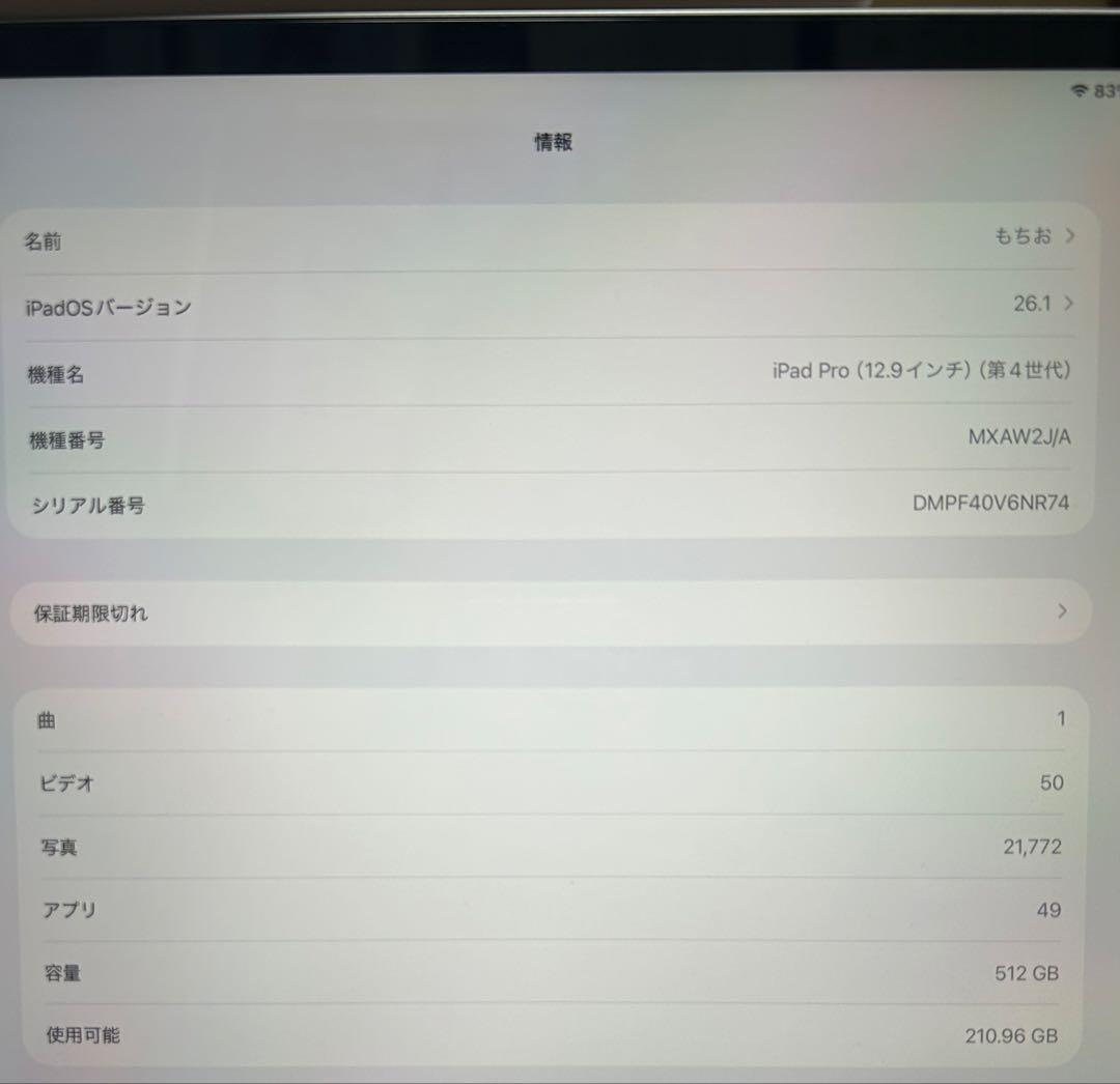 iPadPro 12.9inch 第4世代 512G スペースグレー