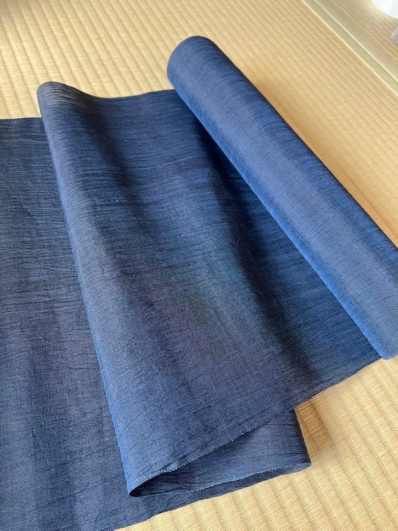 【新品未使用】　小千谷ちぢみ 反物 濃紺色 麻　キングサイズ